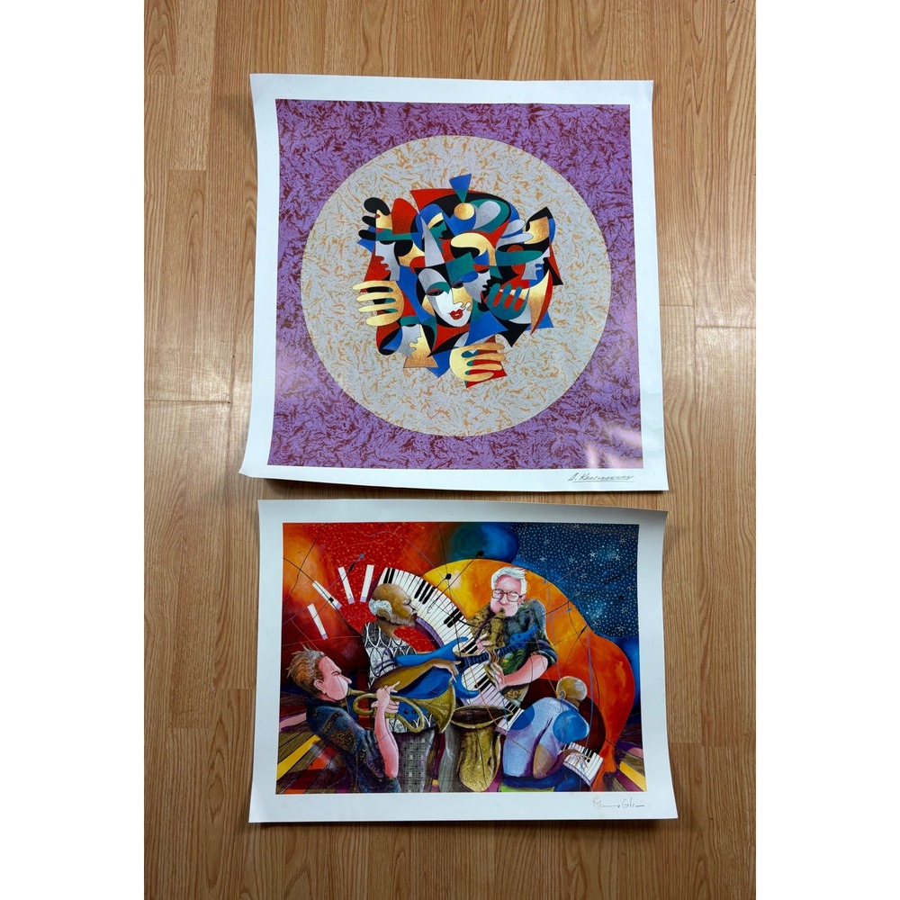 Anatole Krasnyansky Abstract Faces & Jazz Band Musician Art Prints Set of 2